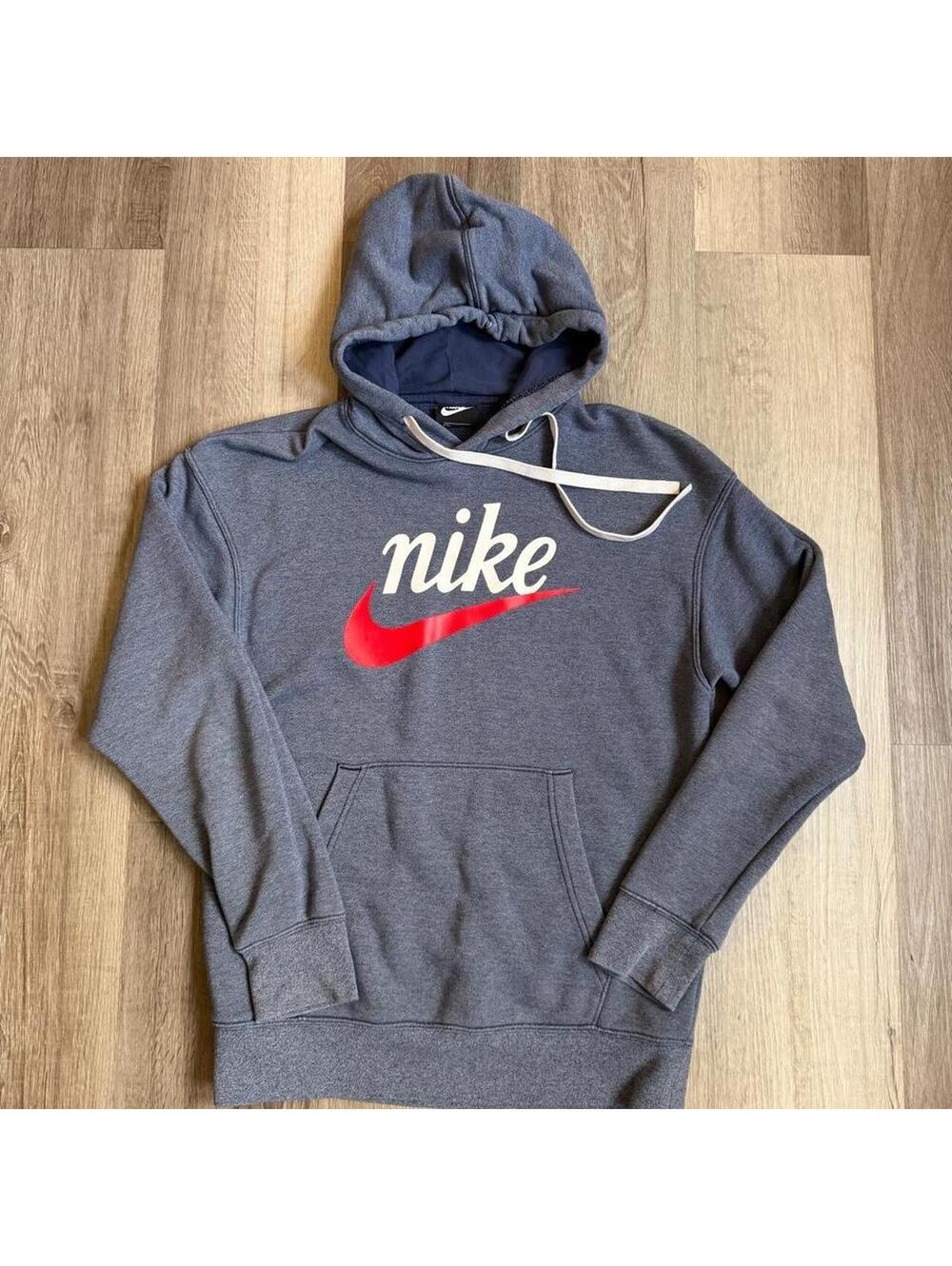 Y2k Nike gray hoodie with red swoosh and white 'nike' text, size S #swoosh